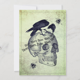 Raven Sits on Skull Halloween Party Invitation Kaart