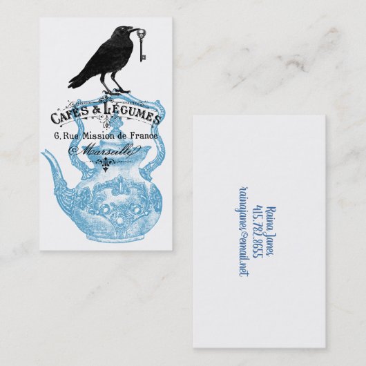 Raven Skeleton Key en theepot Visitekaartje (Voorkant / Achterkant)