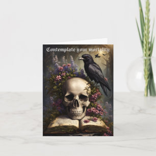 Raven Skull Boek en Bloemen Gotische Verjaardag Kaart