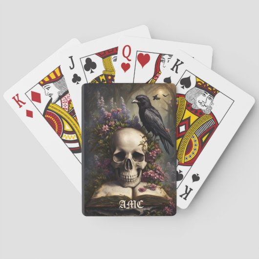 Raven Skull Boek en bloemen Pokerkaarten (Achterkant)