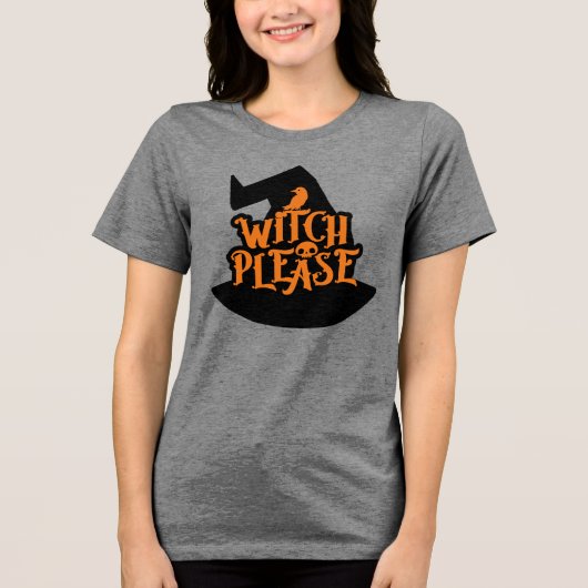Raven & Skull Cool Halloween Witch Please Tri-Blend Shirt (Voorkant)