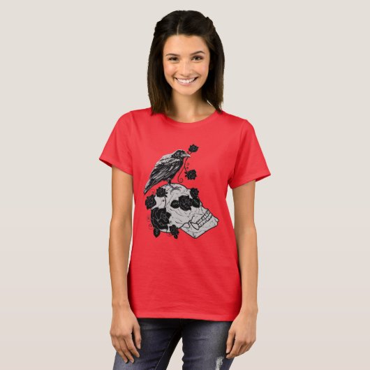 Raven Skull en Rozen T-shirt vrouwen (Voorkant volledig)