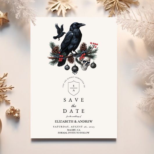 Raven Skull Gothic Holiday Wedding Save The Date