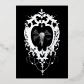 Raven Skull Silver Frame Goth Wedding Folie Uitnodiging (Voorkant)