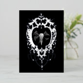 Raven Skull Silver Frame Goth Wedding Folie Uitnodiging (Staand Voorkant)