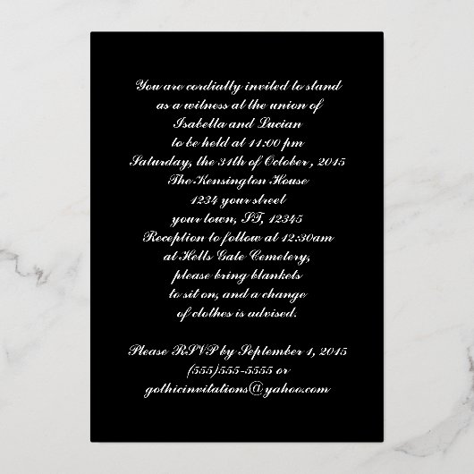 Raven Skull Silver Frame Goth Wedding Folie Uitnodiging (Achterkant)