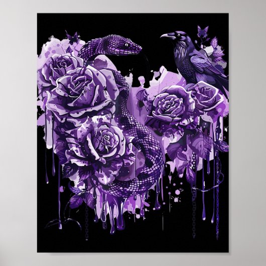 Raven Snake Rozen Gothic Steampunk Biker Heart-sha Poster (Voorkant)