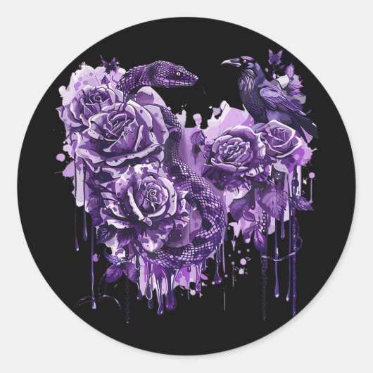 Raven Snake Rozen Gothic Steampunk Biker Heart-sha Ronde Sticker (Voorkant)
