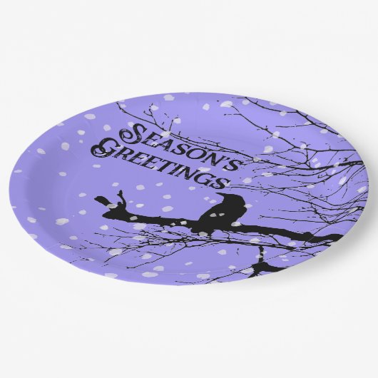 Raven Snow Winter Seasons Greetings Papieren Bordje (Gekanteld)