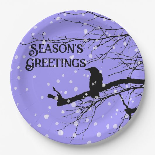 Raven Snow Winter Seasons Greetings Papieren Bordje (Voorkant)