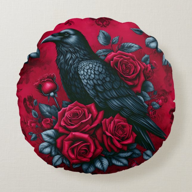 Raven Song Round Pillow Rond Kussen (Voorkant)
