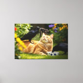 Raven spelen met kattenveren canvas afdruk (Voorkant)