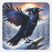 Raven Spirit Winter Solstice Volle Maan Bos Vogel Vierkante Sticker (Voorkant)