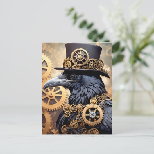 Raven Steampunk Gears Art Briefkaart (Staand voorkant)