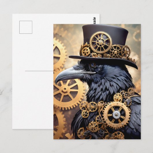 Raven Steampunk Gears Art Briefkaart (Voorkant / Achterkant)