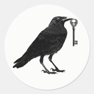 Raven steelt skelet sleutel ronde sticker