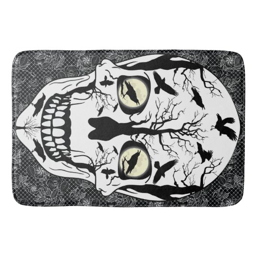 Raven Sugar Skull Skeleton Bath Mat (Voorkant)