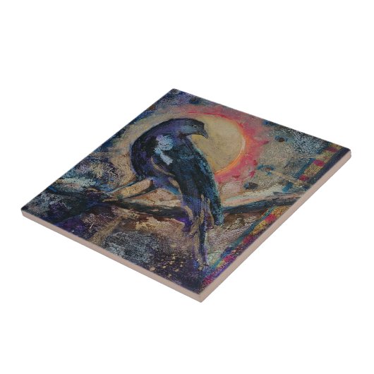 Raven Sun Art Maureen Girard Bird Messenger Tegeltje (Zijkant)