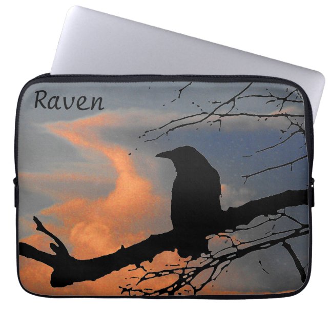 Raven Sunset Tree en Clouds Laptop Sleeve (Voorkant)