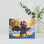 Raven Surfing In Tropical Paradise With Palm Trees Briefkaart (Staand voorkant)
