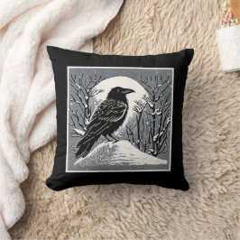 Raven: Talkeetna, Alaska zwart-wit Kussen