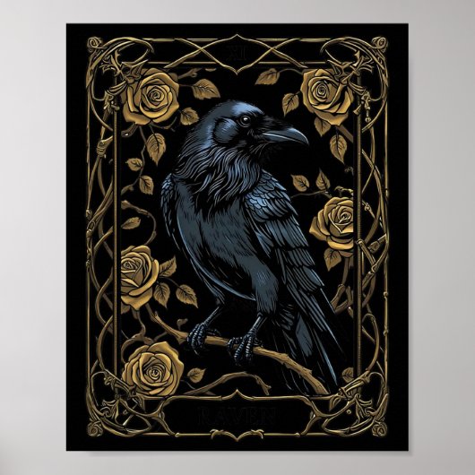 Raven Tarot Kaart Gothic Wiccan Pagan Witch Poster (Voorkant)
