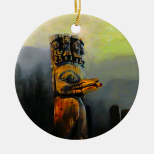 Raven Totem Pole Keramisch Ornament