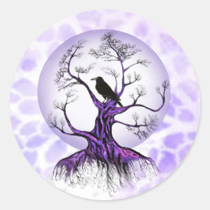 Raven Tree Lavendel Paarse Moon Crow Stickers