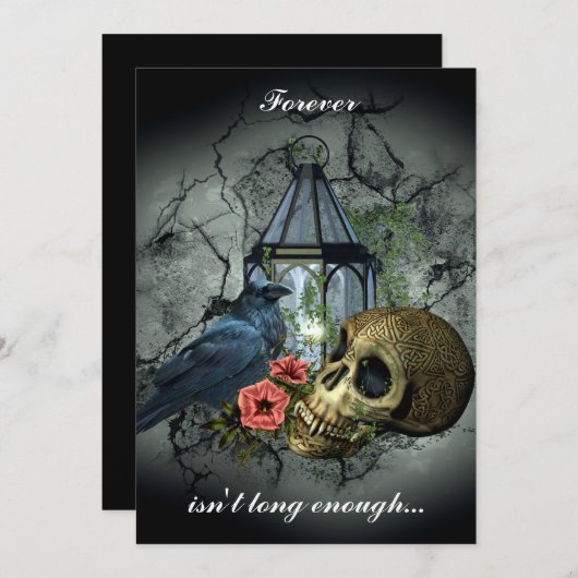 Raven Vampier Schedel Goth Huwelijksuitnodiging Kaart (Voorkant / Achterkant)