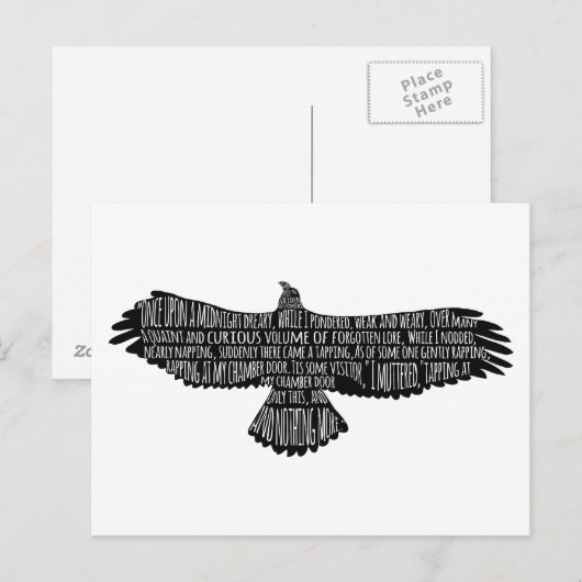 Raven van Edgar Allan Poe Typografie Briefkaart (Voorkant / Achterkant)