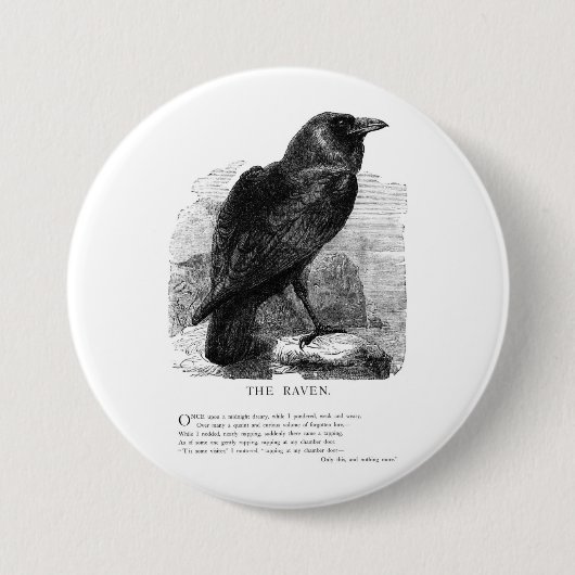 Raven van Edgar Allen Poe Ronde Button 7,6 Cm (Voorkant)