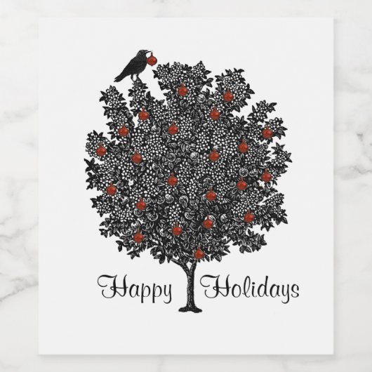 Raven versiert kerstboom wijn etiket (Enkel label)
