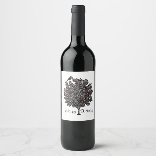 Raven versiert kerstboom wijn etiket (Voorkant)