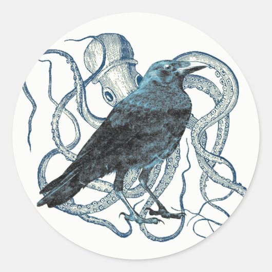 Raven verstrikt door octopus Sticker (Voorkant)