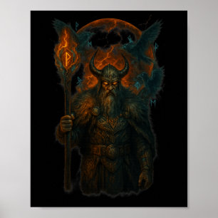 Raven Viking Halloween Design Noorse tovenaar maan Poster