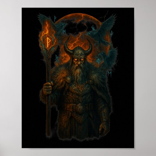 Raven Viking Halloween Design Noorse tovenaar maan Poster (Voorkant)