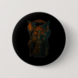 Raven Viking Halloween Design Noorse tovenaar maan Ronde Button 5,7 Cm