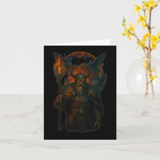 Raven Viking Halloween-ontwerp Noorse tovenaar Maa Kaart (Gele Bloem)