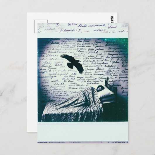 Raven vliegt in slaap over man briefkaart (Voorkant / Achterkant)