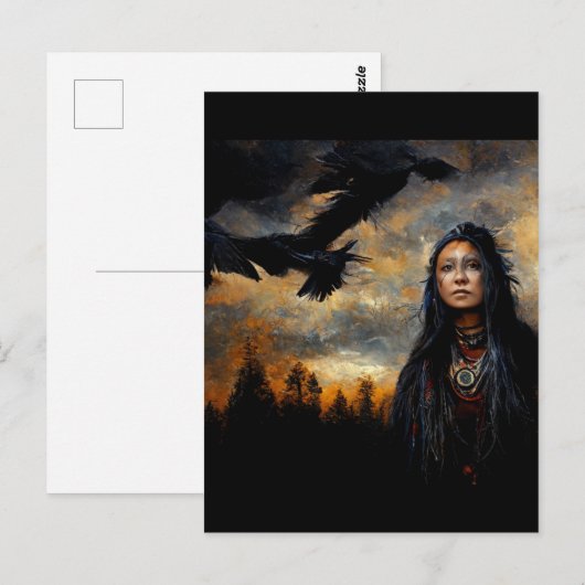 Raven-vrouw Briefkaart (Voorkant / Achterkant)