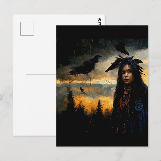 Raven-vrouw Briefkaart (Voorkant / Achterkant)
