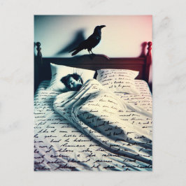 Raven waakt over man in slaap briefkaart