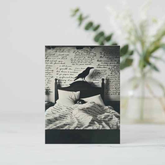 Raven waakt over Poe in slaap Briefkaart (Staand voorkant)