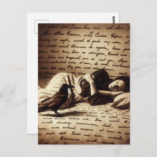 Raven waakt over vrouw in slaap briefkaart (Voorkant / Achterkant)