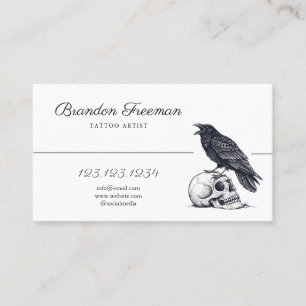 Raven White & Black op Skull Monochrome Tattoo Visitekaartje