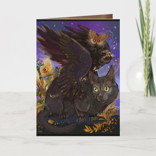 Raven Winged Autumn Magic Cat Bedankkaart (Voorkant)