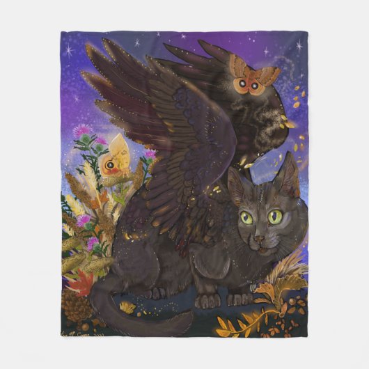 Raven Winged Autumn Magic Cat Fleece Deken (Voorkant)