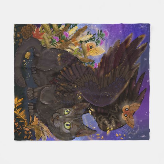 Raven Winged Autumn Magic Cat Fleece Deken (Voorkant (Horizontaal))