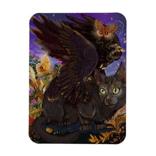 Raven Winged Autumn Magic Cat Magneet (Verticaal)