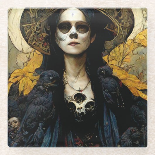 Raven Witch 3 Fantasy Horror Gothic Gothic Glazen Onderzetter (Voorkant)